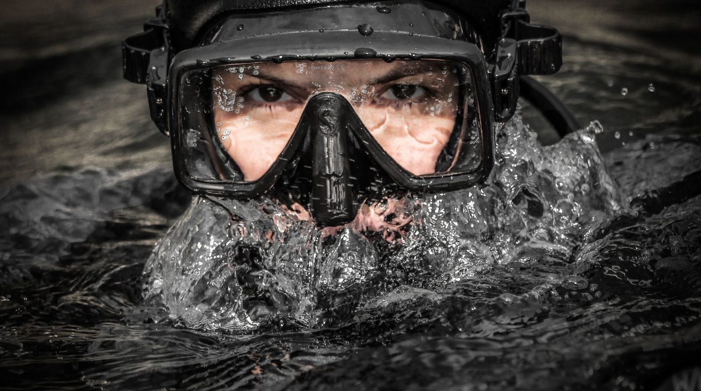Swimmer building water confidence for defence and emergency service applications