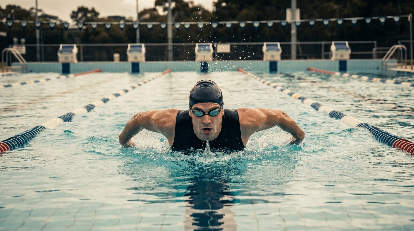 Swimmer training for a police recruitment swim test
