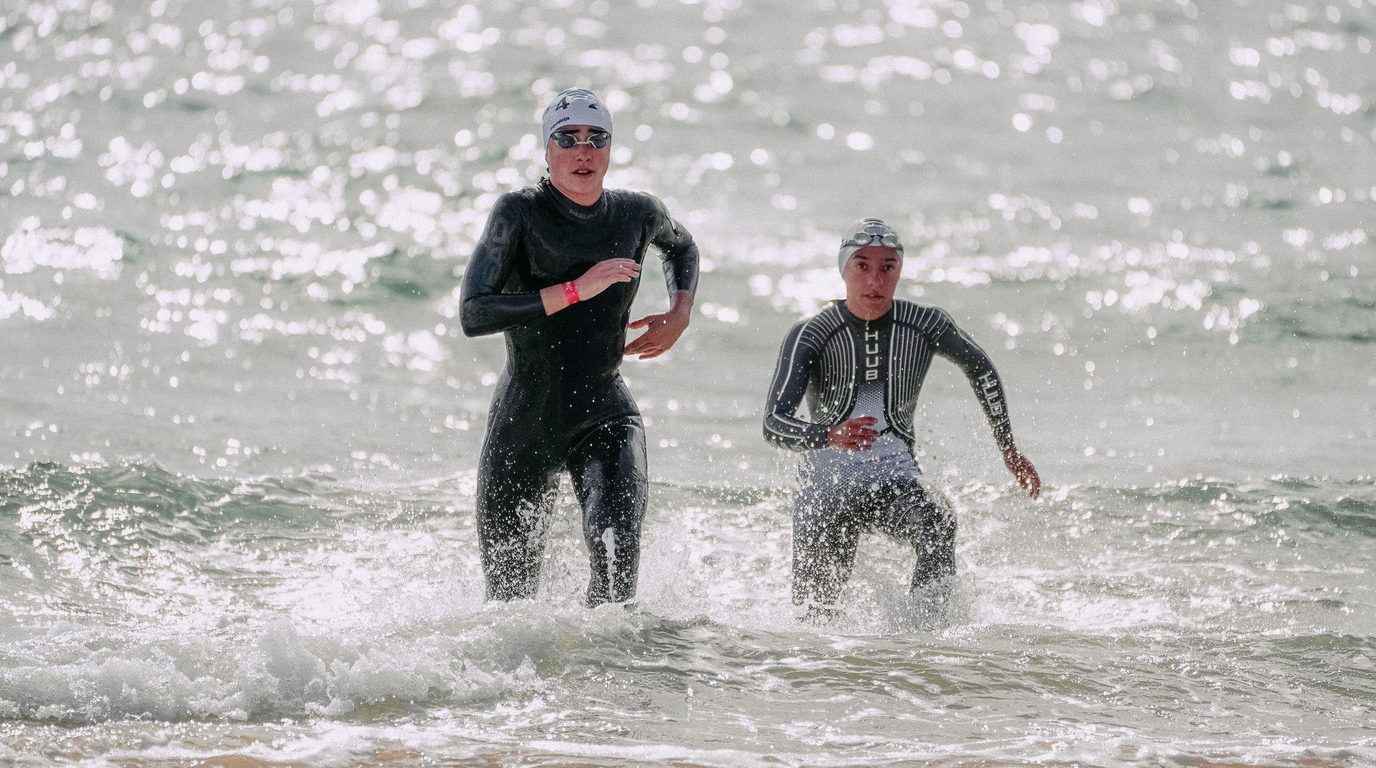Advanced competitive swimmer performing high-intensity stroke work