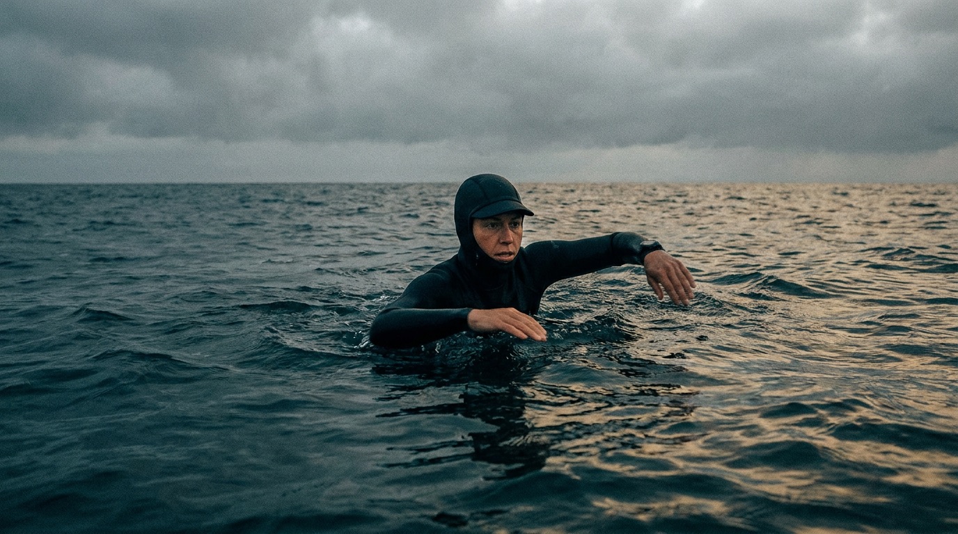 Open-water swimmer in a wetsuit